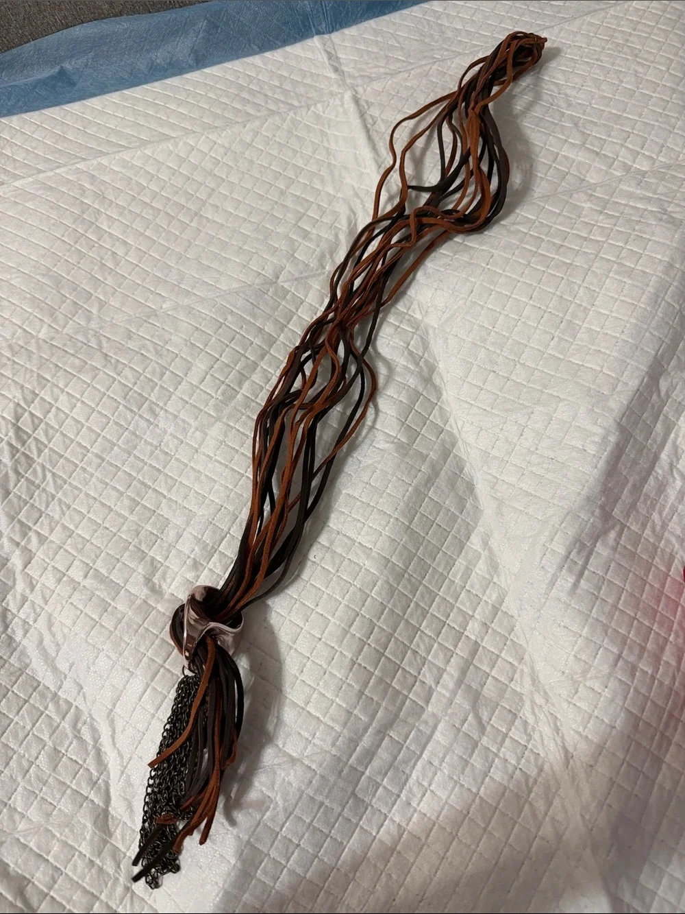 Multi-Strand Brown & Black Leather Necklace with Silver-Tone Pendant